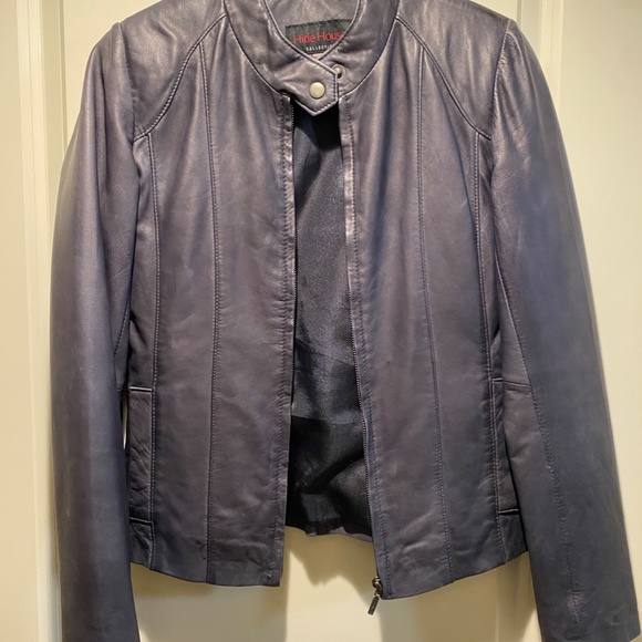 Navy Leather Jacket | Hide House | Size Small - Picture 1 of 6
